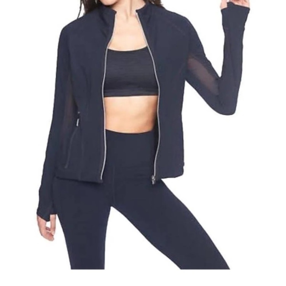 Athleta Powervita black mesh zip-up jacket